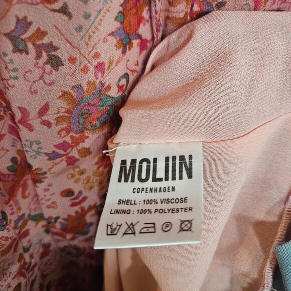 MOLIIN Copenhagen Tiered Ruffled Long Dress Deep Pink Boho $230 European Brand - Picture 4 of 8